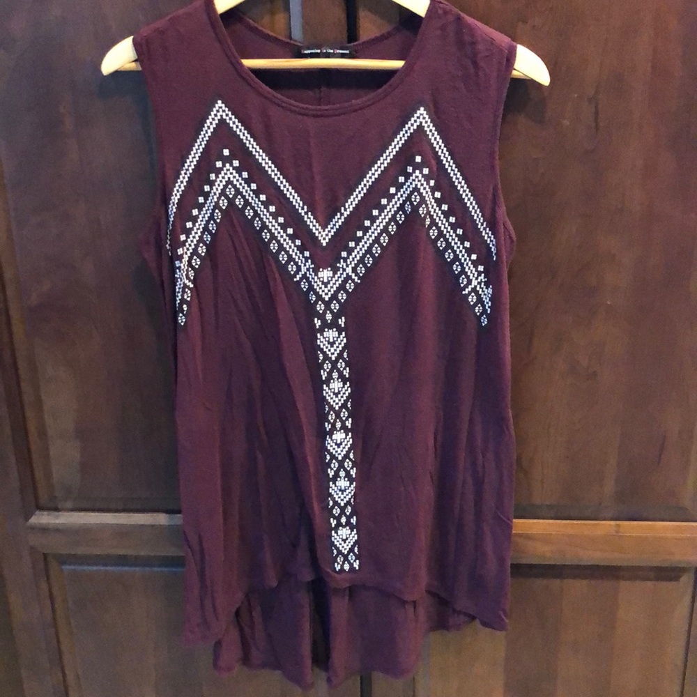 Maroon Sheer Tank With Aztec Design